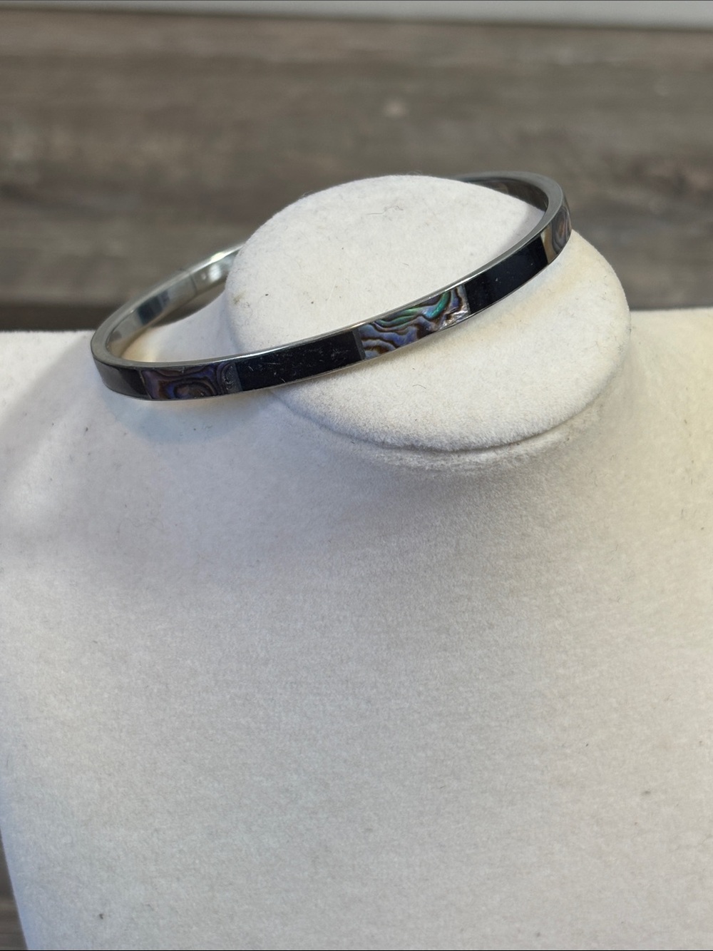 Silver tone  Abalone Inlay Bangle Bracelet - Women